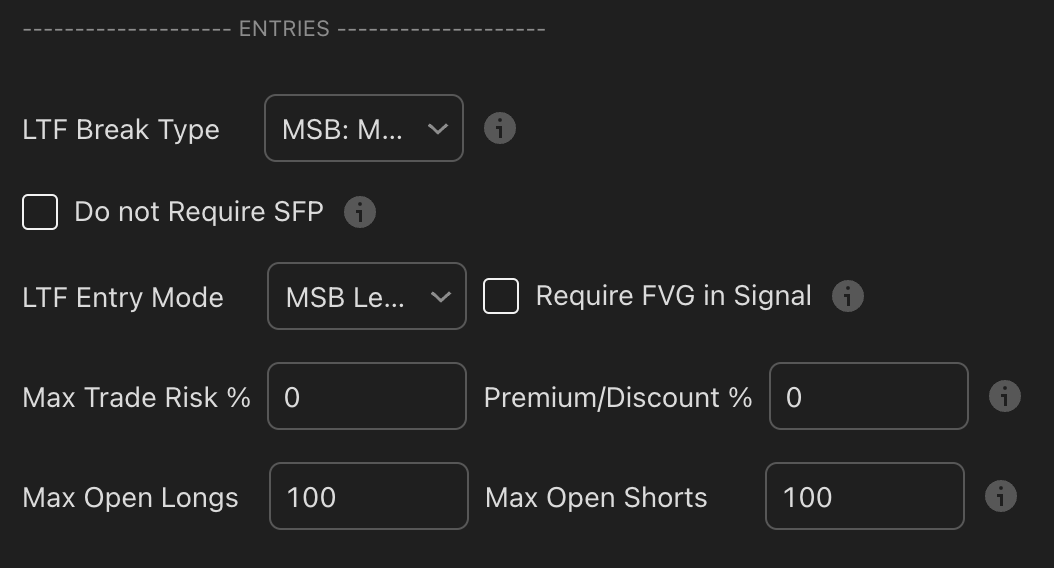 Trade Entries Settings